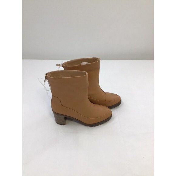 ZBY Womens Tan Leather Chunky Block Heel Pull On Ankle Boots Size 7.5 - Picture 1 of 8